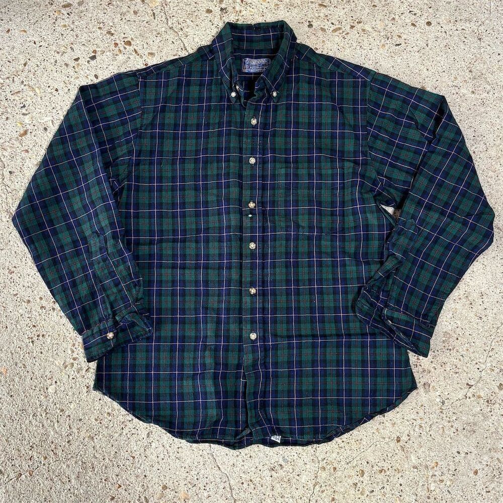 Pendleton Men's XL Vintage 70s Wool Plaid Button-Up‎ Shirt Green